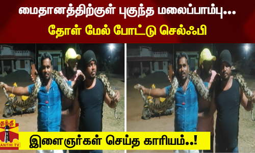 மைதானத்திற்குள் புகுந்த மலைப்பாம்பு... தோள் மேல் போட்டு செல்ஃபி - இளைஞர்கள் செய்த காரியம்..!