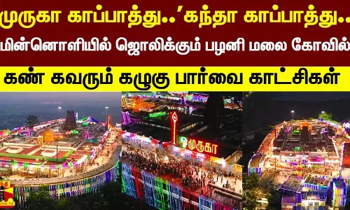 வானத்தோடு பூமிதொட்டு வளர்ந்து நிற்கும் மாயவேல்.. மின்னொளியில் ஜொலிக்கும் பழனி மலை கோவில் - கண் கவரும் கழுகு பார்வை காட்சிகள்