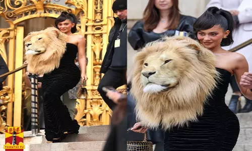 சர்ச்சையான கைலி ஜென்னரின் ஆடை..இணையவாசிகளை குழப்பத்தில் ஆழ்த்திய சிங்கத்தின் தலை