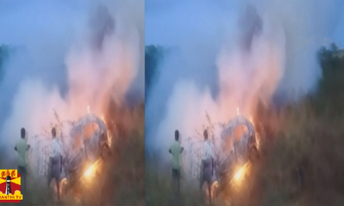 பள்ளத்தில் கவிழ்ந்து தீப்பிடித்து எரிந்த கார்....காரினுள் சிக்கியவரை மீட்ட பொதுமக்கள்