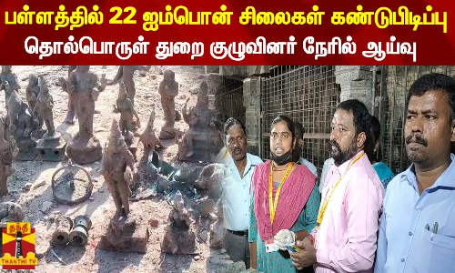 பள்ளத்தில் 22 ஐம்பொன் சிலைகள் கண்டுபிடிப்பு - தொல்பொருள் துறை குழுவினர் நேரில் ஆய்வு