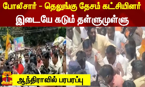 போலீசார் - தெலுங்கு தேசம் கட்சியினர் இடையே கடும் தள்ளுமுள்ளு - ஆந்திராவில் பரபரப்பு