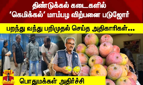 திண்டுக்கல் கடைகளில் கெமிக்கல் மாம்பழங்கள் விற்பனை படுஜோர் - பறந்து வந்து பறிமுதல் செய்த அதிகாரிகள்...