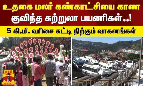 உதகை மலர் கண்காட்சியை காண குவிந்த சுற்றுலா பயணிகள் - 5 கி.மீ. வரிசை கட்டி நிற்கும் வாகனங்கள்