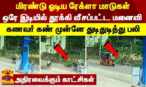 மிரண்டு ஓடிய ரேக்ளா மாடுகள்..ஒரே இடியில் தூக்கி வீசப்பட்ட மனைவி-கணவர் முன்னே துடிதுடித்து பலி...