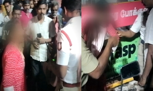 குடித்துவிட்டு  பேருந்தை மறித்த இளம்பெண்...  தடுக்க வந்த காவலர்களுக்கு ஆபாச அர்ச்சனை...