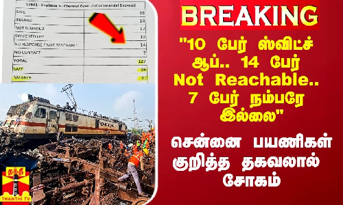 #BREAKING || 10 பேர் ஸ்விட்ச் ஆப்.. 14 பேர் Not Reachable.. 7 பேரின் தகவலே இல்லை - சென்னை ரயில் பயணிகள் குறித்த தகவலால் சோகம்