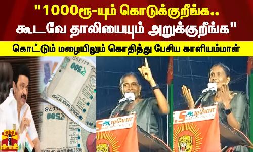 1000ரூ-யும் கொடுக்குறீங்க.. கூடவே தாலியையும் அறுக்குறீங்க.. கொட்டும் மழையிலும் கொதித்து பேசிய காளியம்மாள்