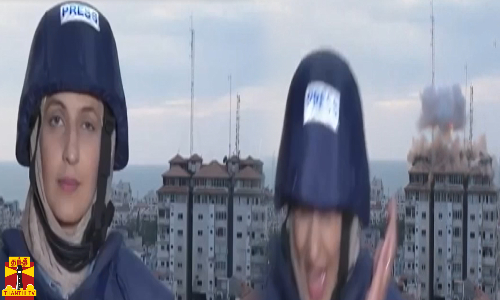 செய்திகளைத் தொகுத்து வழங்கும்போது பாலஸ்தீன கோபுரத்தை சுக்குநூறாக்கிய இஸ்ரேலிய போர் விமானம் - அச்சத்தின் உச்சிக்கே சென்ற பெண் நிருபர்...அதிர வைக்கும் வீடியோ