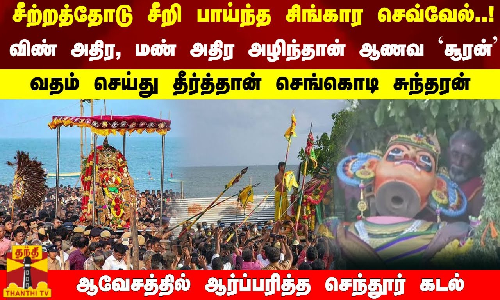 சீற்றத்தோடு சீறி பாய்ந்த செவ்வேல்..!அழிந்தான் `சூரன் - வதம் செய்து தீர்த்தான் செங்கொடி சுந்தரன்