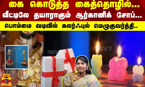 கை கொடுத்த கைத்தொழில்...வீட்டிலே தயாராகும் ஆர்கானிக் சோப்.. பொம்மை வடிவில் கலர்ஃபுல் மெழுகுவர்த்தி.