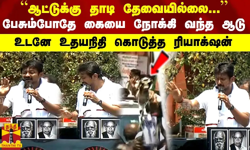 “ஆட்டுக்கு தாடி தேவையில்லை...“  பேசும்போதே கையை நோக்கி வந்த ஆடு - உடனே உதயநிதி கொடுத்த ரியாக்‌ஷன்