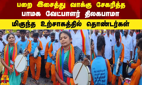 பறை இசைத்து வாக்கு சேகரித்த - பாமக வேட்பாளர் திலகபாமா - மிகுந்த உற்சாகத்தில் தொண்டர்கள்