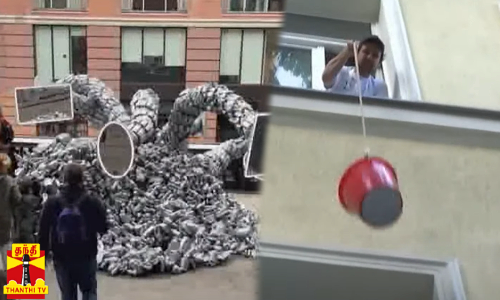 கயிற்றில் டெலிவரியாகும் ஓட்டல் சாப்பாடு... பிளாஸ்டிக் டப்பாவில் உருவான ஆக்டோபஸ்...