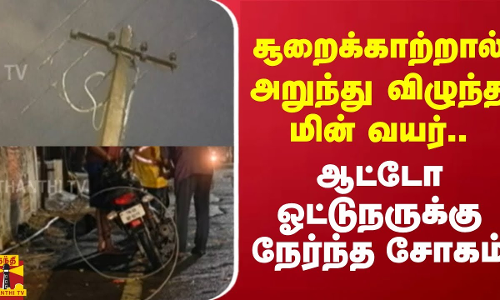 சூறைக்காற்றால் அறுந்து விழுந்த மின் வயர்.. ஆட்டோ ஓட்டுநருக்கு நேர்ந்த சோகம்