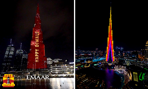 புர்ஜ் கலீஃபாவில் ஜொலி ஜொலித்த தீபாவளி வாழ்த்து