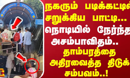 நகரும் படிக்கட்டில்  சறுக்கிய பாட்டி.. நொடியில் நேர்ந்த அசம்பாவிதம்.. தாம்பரத்தை அதிரவைத்த சம்பவம்