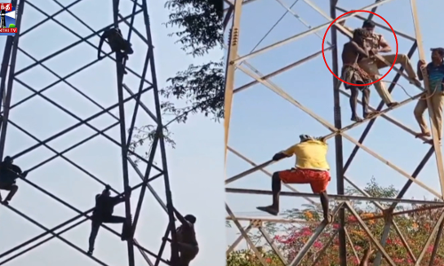 உயர்மின் கோபுரத்தில் ஏறிய நபர் பாதுகாப்பாக மீட்பு