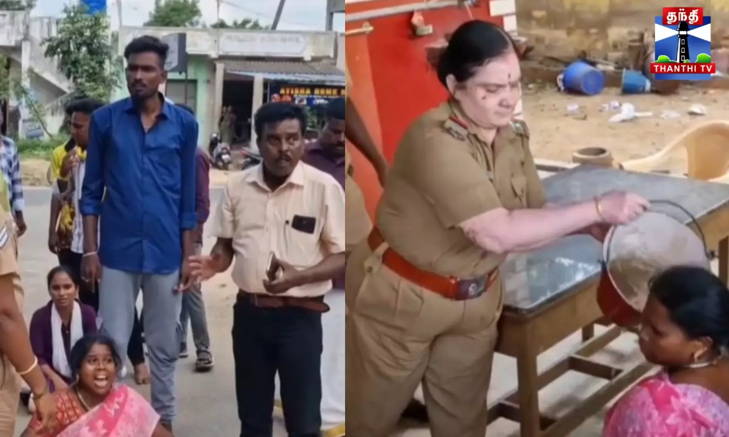 காவல்நிலைய வாசலில் இருவர் தீக்குளிக்க முயற்சி