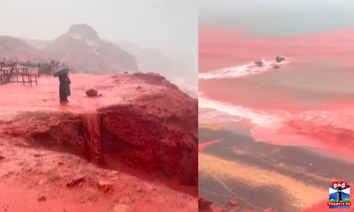 கனமழையால் ரத்த பூமியாக மாறிய தீவு