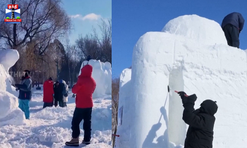 பனி சிற்ப போட்டி... கண்களைக் கவர்ந்த சிற்பங்கள்