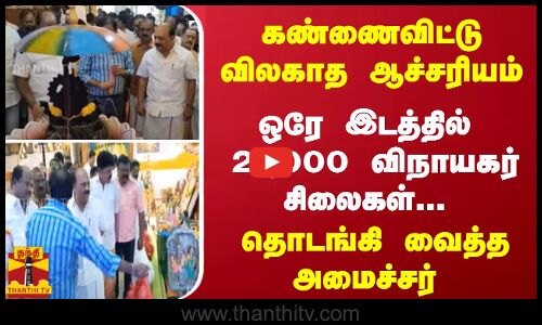 கண்ணைவிட்டு விலகாத ஆச்சரியம்... ஒரே இடத்தில்  21,000 விநாயகர் சிலைகள்... தொடங்கி வைத்த அமைச்சர்