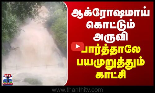 Kaviyaruvi | Waterfall | ஆக்ரோஷமாய் கொட்டும் அருவி.. பார்த்தாலே பயமுறுத்தும் காட்சி