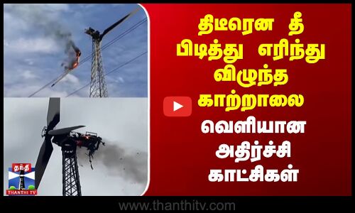 திடீரென தீ பிடித்து எரிந்து விழுந்த காற்றாலை | வெளியான அதிர்ச்சி காட்சிகள்