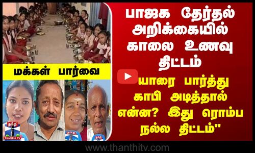 Street Interview பாஜக தேர்தல் அறிக்கையில் காலை உணவு திட்டம்-இது ரொம்ப நல்ல திட்டம் -மக்கள் கருத்து