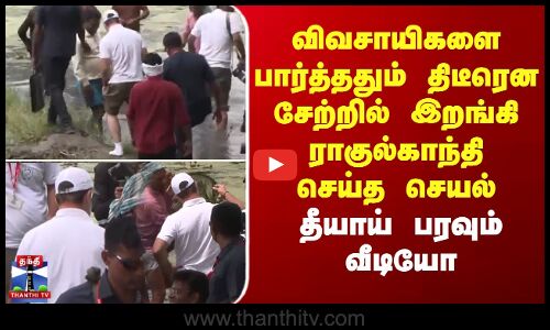 விவசாயிகளை பார்த்ததும் திடீரென சேற்றில் இறங்கி ராகுல்காந்தி செய்த செயல்