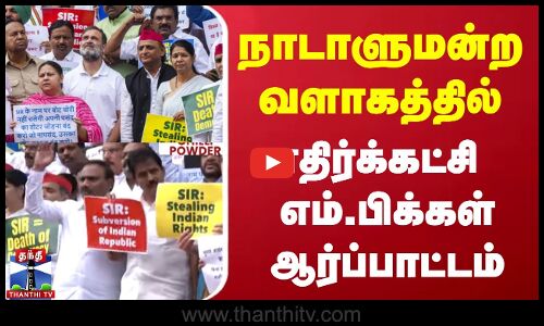 நாடாளுமன்ற வளாகத்தில் எதிர்க்கட்சி எம்.பிக்கள் ஆர்ப்பாட்டம்