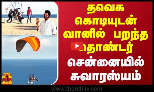 தவெக கொடியுடன் வானில் பறந்த தொண்டர் - சென்னையில் நடந்த சுவாரஸ்யம்