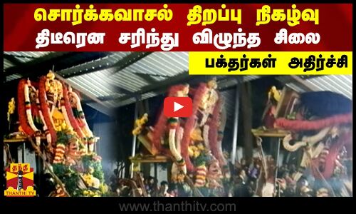 சொர்க்கவாசல் திறப்பு நிகழ்வு.. திடீரென சரிந்து விழுந்த சிலை.. பக்தர்கள் அதிர்ச்சி | Thanthitv