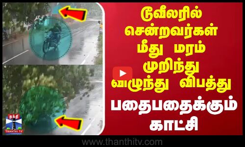 டூவீலரில் சென்றவர்கள் மீது மரம் முறிந்து விழுந்து விபத்து - பதைபதைக்கும் காட்சி