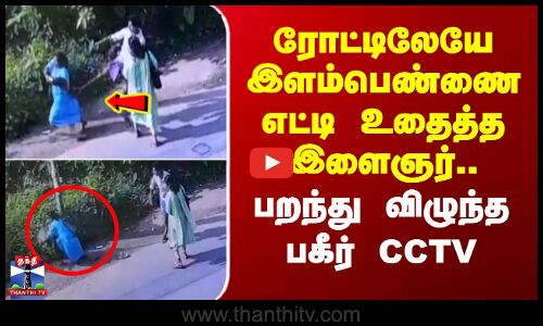 ரோட்டிலேயே இளம்பெண்ணை எட்டி உதைத்த இளைஞர்.. பறந்து விழுந்த பகீர் CCTV
