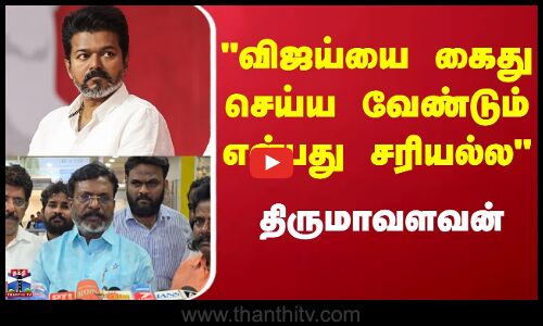 Thirumavalavan | TVK Vijay Campaign | விஜய்யை கைது செய்ய வேண்டும் என்பது சரியல்ல-வி.சி.க திருமாவளவன்