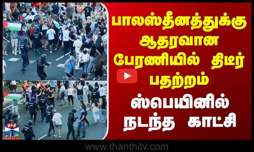 பாலஸ்தீனத்துக்கு ஆதரவான பேரணியில் திடீர் பதற்றம் - ஸ்பெயினில் நடந்த காட்சி