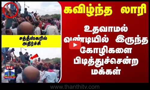 கவிழ்ந்த லாரி-கோழிகளை பிடித்துச்சென்ற மக்கள் - சத்தீஸ்கரில் அதிர்ச்சி