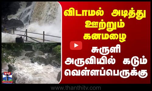 Theni Suruli Falls | விடாமல் அடித்து ஊற்றும் கனமழை - சுருளி அருவியில் கடும் வெள்ளப்பெருக்கு