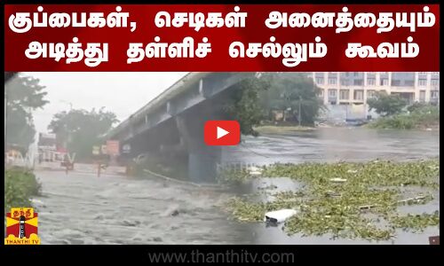 குப்பைகள், செடிகள் அனைத்தையும் அடித்து தள்ளிச் செல்லும் கூவம்