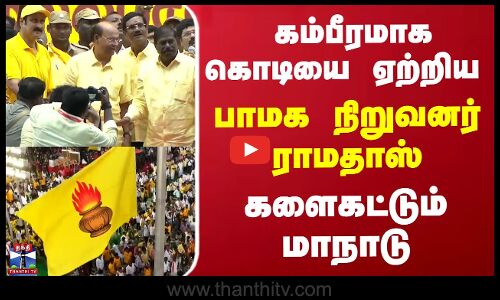 கம்பீரமாக கொடியை ஏற்றிய பாமக நிறுவனர் ராமதாஸ் களைகட்டும் மாநாடு