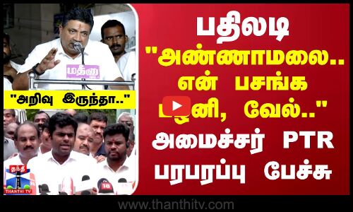 PTR Reacted Annamalai Speech || அண்ணாமலை.. என் பசங்க பழனி, வேல்.. பதிலடி கொடுத்த அமைச்சர் PTR