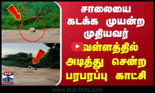 சாலையை கடக்க முயன்ற முதியவர் - வெள்ளத்தில் அடித்து சென்ற பரபரப்பு காட்சி
