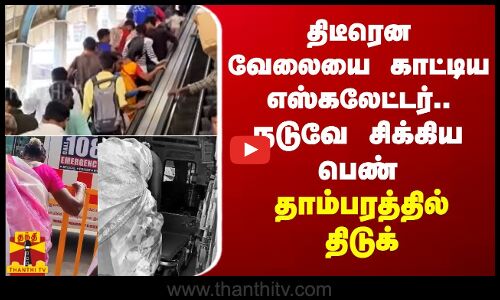 திடீரென வேலையை காட்டிய எஸ்கலேட்டர்.. நடுவே சிக்கிய பெண் - தாம்பரத்தில் திடுக்