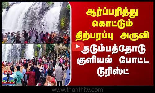 ஆர்ப்பரித்து கொட்டும் திற்பரப்பு அருவி- குடும்பத்தோடு குளியல் போட்ட டூரிஸ்ட்