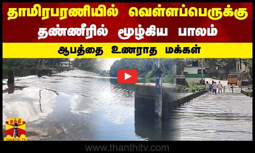 தாமிரபரணியில் வெள்ளப்பெருக்கு - தண்ணீரில் மூழ்கிய பாலம் - ஆபத்தை உணராத மக்கள்