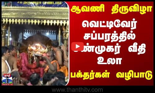 ஆவணி திருவிழா - வெட்டிவேர் சப்பரத்தில் சண்முகர் வீதி உலா.. பக்தர்கள் வழிபாடு
