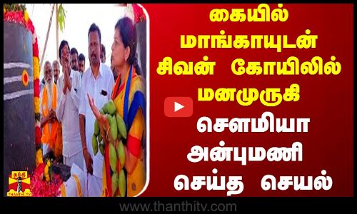 கையில் மாங்காயுடன் சிவன் கோயிலில் மனமுருகி சௌமியா அன்புமணி செய்த செயல்