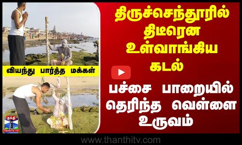 Thiruchendur | திருச்செந்தூரில் திடீரென உள்வாங்கிய கடல்.. பச்சை பாறையில் தெரிந்த வெள்ளை உருவம்