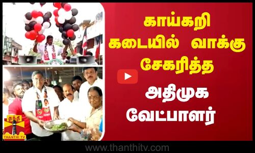 காய்கறி கடையில் வாக்கு சேகரித்த அதிமுக வேட்பாளர்